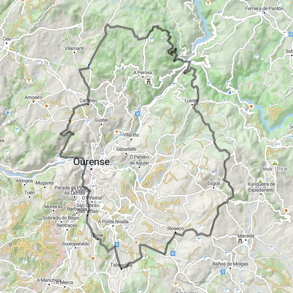 Map miniature of "Valleys and Hills" cycling inspiration in Galicia, Spain. Generated by Tarmacs.app cycling route planner