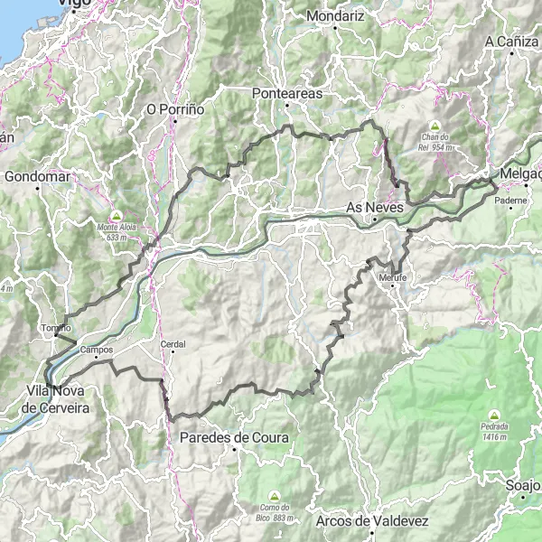 Map miniature of "The Ultimate Galician Road Cycling Route" cycling inspiration in Galicia, Spain. Generated by Tarmacs.app cycling route planner