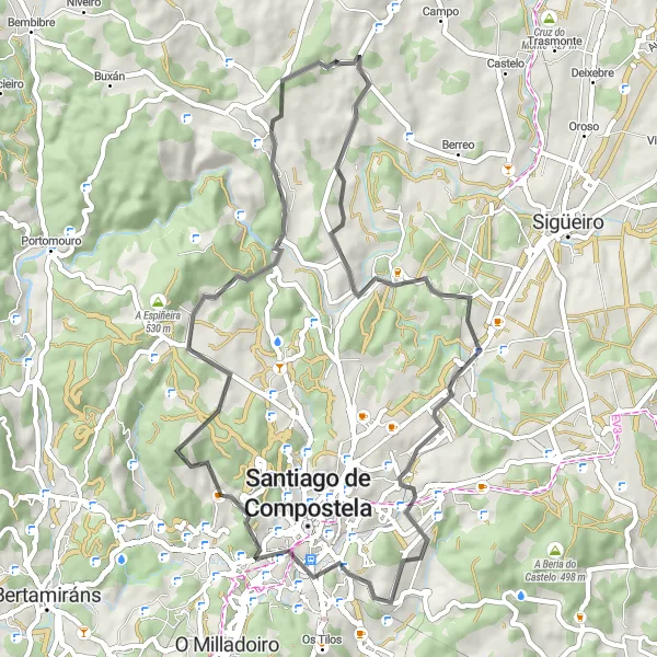 Miniatura della mappa di ispirazione al ciclismo "Giro in bici panoramico da Trazo" nella regione di Galicia, Spain. Generata da Tarmacs.app, pianificatore di rotte ciclistiche