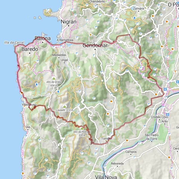 Miniaturní mapa "Gravelová cyklotrasa kolem Tui" inspirace pro cyklisty v oblasti Galicia, Spain. Vytvořeno pomocí plánovače tras Tarmacs.app