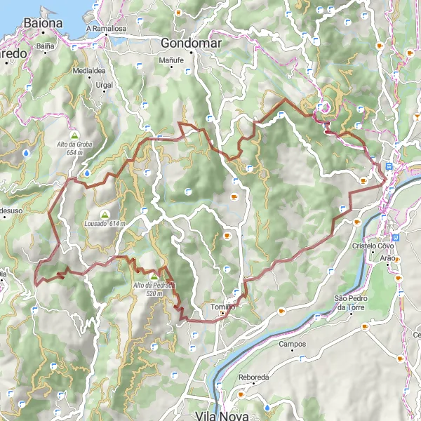 Miniaturní mapa "Gravelová cyklotrasa okolo Tui" inspirace pro cyklisty v oblasti Galicia, Spain. Vytvořeno pomocí plánovače tras Tarmacs.app