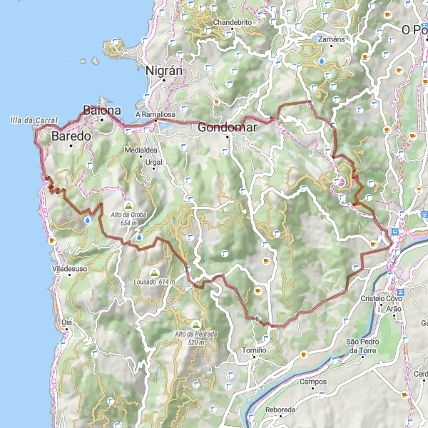 Miniaturní mapa "Gravel Tabordela Circuit" inspirace pro cyklisty v oblasti Galicia, Spain. Vytvořeno pomocí plánovače tras Tarmacs.app