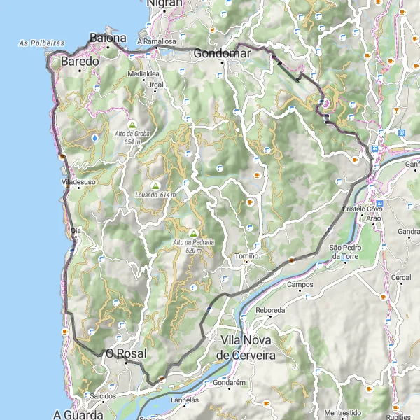 Miniaturní mapa "Silniční cyklotrasa Valença" inspirace pro cyklisty v oblasti Galicia, Spain. Vytvořeno pomocí plánovače tras Tarmacs.app