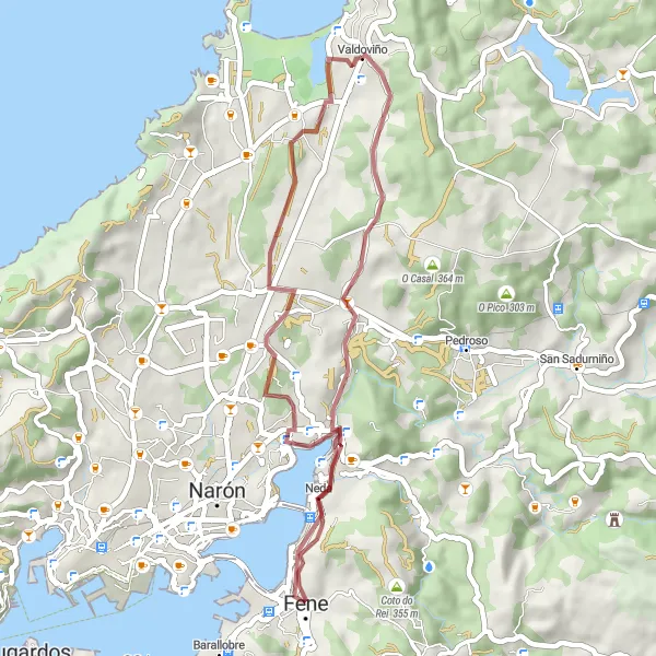 Miniaturní mapa "Okružní šotolinová trasa kolem Valdoviña" inspirace pro cyklisty v oblasti Galicia, Spain. Vytvořeno pomocí plánovače tras Tarmacs.app