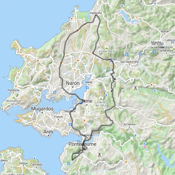 Miniatuurkaart van de fietsinspiratie "Verken de natuur rondom Valdoviño" in Galicia, Spain. Gemaakt door de Tarmacs.app fietsrouteplanner