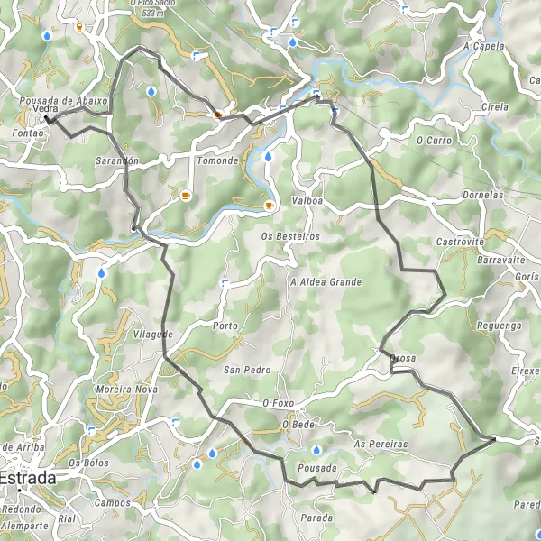 Miniatua del mapa de inspiración ciclista "Ruta de Vedra por carretera" en Galicia, Spain. Generado por Tarmacs.app planificador de rutas ciclistas