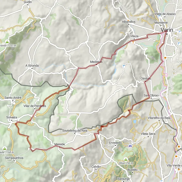 Miniatura mapy "Szlak Gravelowy z Verín do Monterrei przez Meixide" - trasy rowerowej w Galicia, Spain. Wygenerowane przez planer tras rowerowych Tarmacs.app