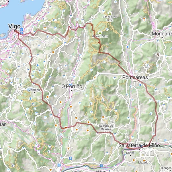 Miniature de la carte de l'inspiration cycliste "Itinéraire gravel de Vigo à Beade" dans la Galicia, Spain. Générée par le planificateur d'itinéraire cycliste Tarmacs.app