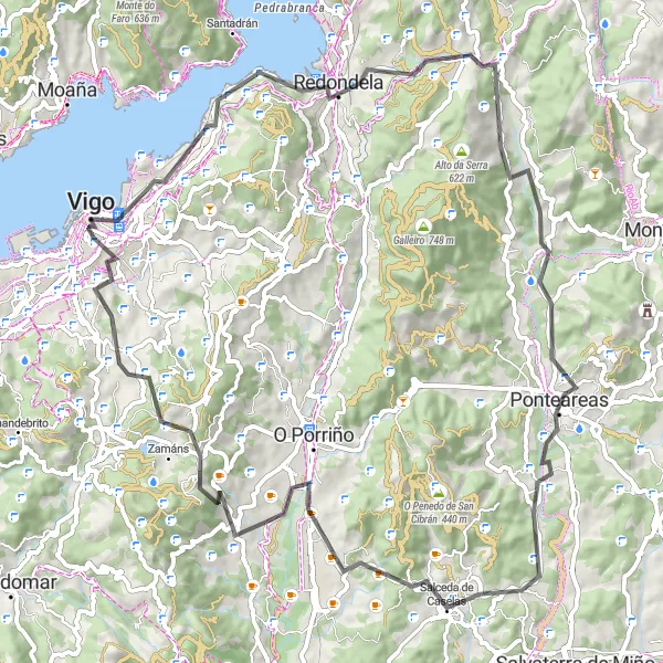 Map miniature of "Vigo to Castrelos Loop" cycling inspiration in Galicia, Spain. Generated by Tarmacs.app cycling route planner