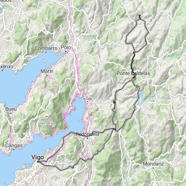 Miniatura mapy "Trasy rowerowe na drodze w pobliżu Vigo" - trasy rowerowej w Galicia, Spain. Wygenerowane przez planer tras rowerowych Tarmacs.app