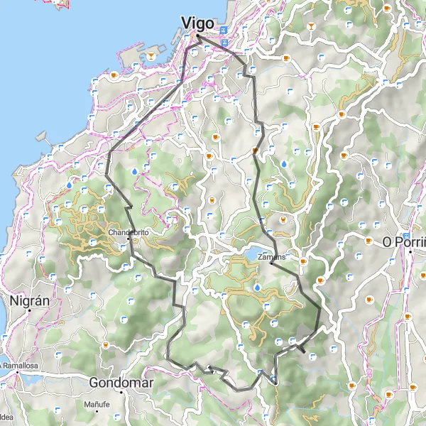 Miniatura mapy "Trasa szosowa z Vigo do Monte do Castro" - trasy rowerowej w Galicia, Spain. Wygenerowane przez planer tras rowerowych Tarmacs.app