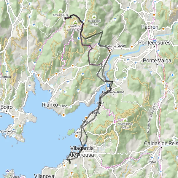 Map miniature of "Road to Catoira" cycling inspiration in Galicia, Spain. Generated by Tarmacs.app cycling route planner