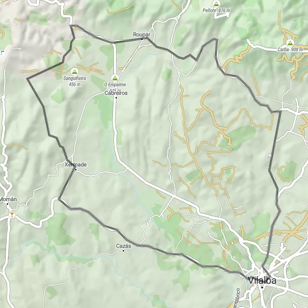 Miniatua del mapa de inspiración ciclista "Ruta en bicicleta de carretera desde Vilalba" en Galicia, Spain. Generado por Tarmacs.app planificador de rutas ciclistas