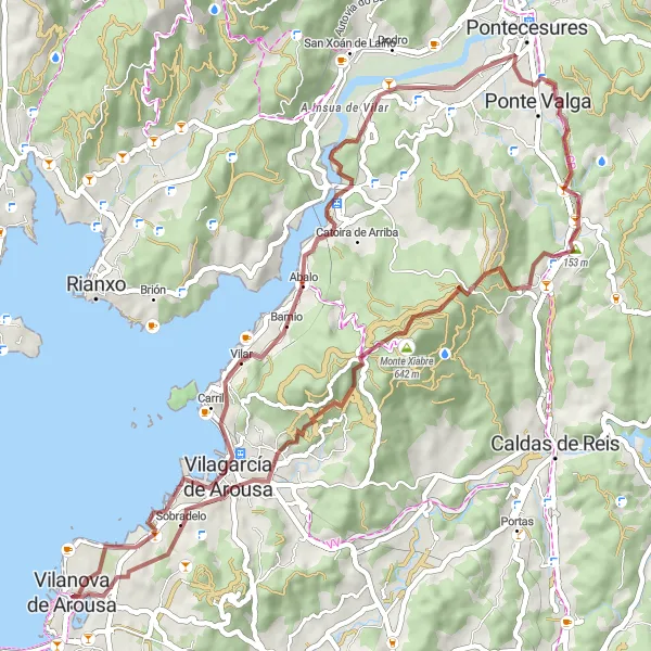 Map miniature of "Vilanova de Arousa - Torres de Oeste Gravel Adventure" cycling inspiration in Galicia, Spain. Generated by Tarmacs.app cycling route planner