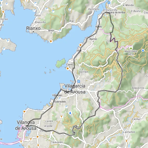 Map miniature of "Vilanova de Arousa - Catoira Loop" cycling inspiration in Galicia, Spain. Generated by Tarmacs.app cycling route planner