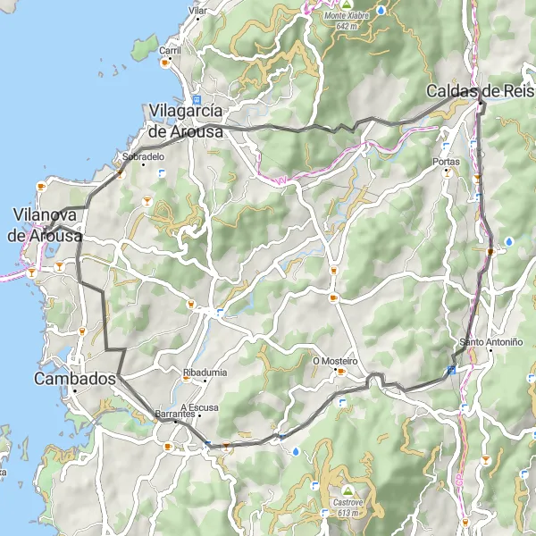 Map miniature of "Picturesque Road Route through Vilanova de Arousa" cycling inspiration in Galicia, Spain. Generated by Tarmacs.app cycling route planner