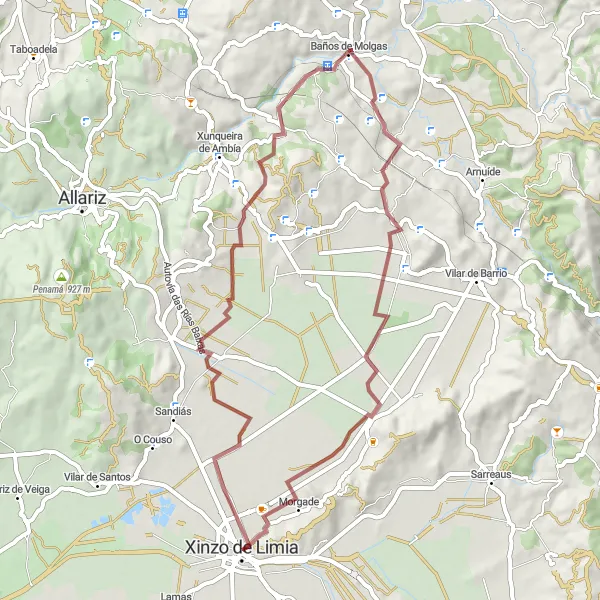 Miniaturní mapa "Gravel Bike Route to A Farria" inspirace pro cyklisty v oblasti Galicia, Spain. Vytvořeno pomocí plánovače tras Tarmacs.app