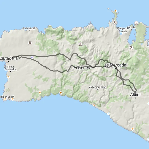 Miniatua del mapa de inspiración ciclista "Ruta de Carretera en Alaior" en Illes Balears, Spain. Generado por Tarmacs.app planificador de rutas ciclistas