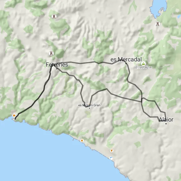 Karten-Miniaturansicht der Radinspiration "Rundfahrt um Alaior" in Illes Balears, Spain. Erstellt vom Tarmacs.app-Routenplaner für Radtouren