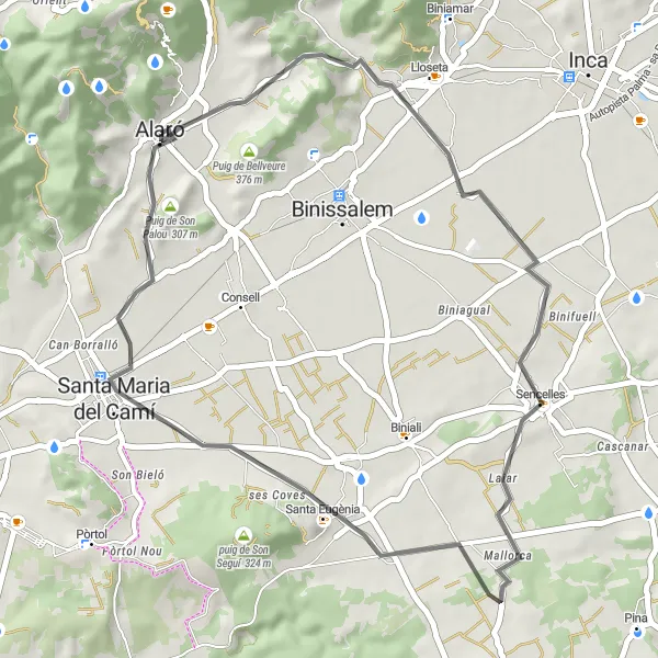 Miniatura della mappa di ispirazione al ciclismo "Itinerario ciclistico verso Lloseta" nella regione di Illes Balears, Spain. Generata da Tarmacs.app, pianificatore di rotte ciclistiche