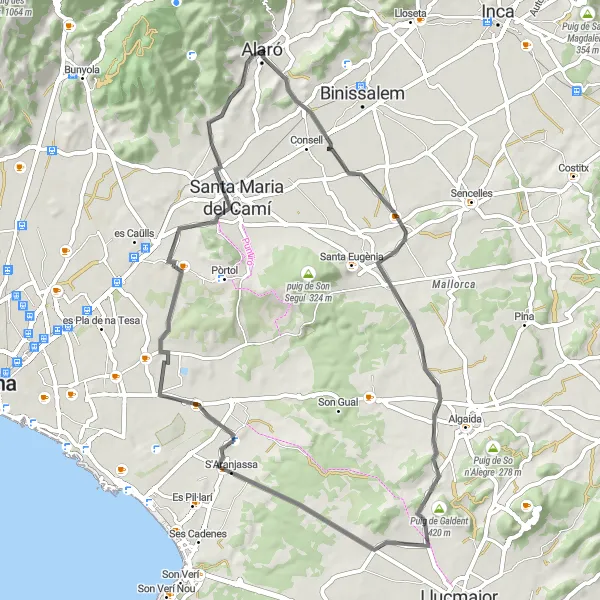 Miniaturní mapa "Cyklotrasa okolo Alaró" inspirace pro cyklisty v oblasti Illes Balears, Spain. Vytvořeno pomocí plánovače tras Tarmacs.app