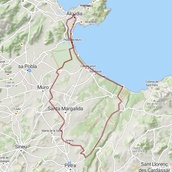 Miniatuurkaart van de fietsinspiratie "Avontuurlijke gravelroute met prachtige uitzichten" in Illes Balears, Spain. Gemaakt door de Tarmacs.app fietsrouteplanner