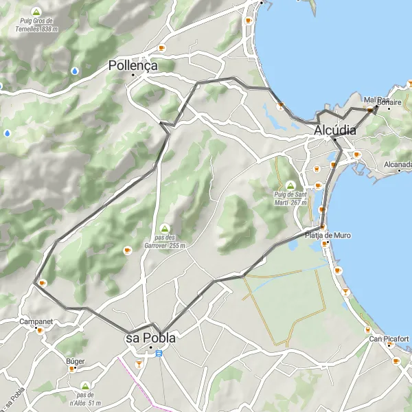 Miniaturní mapa "Cyklotrasa k Puig de Sant Miquel" inspirace pro cyklisty v oblasti Illes Balears, Spain. Vytvořeno pomocí plánovače tras Tarmacs.app