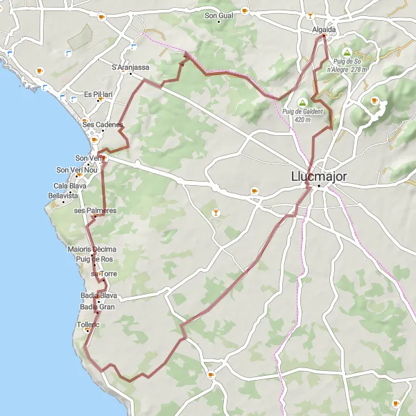 Miniatua del mapa de inspiración ciclista "Ruta en Bicicleta por Algaida y alrededores" en Illes Balears, Spain. Generado por Tarmacs.app planificador de rutas ciclistas