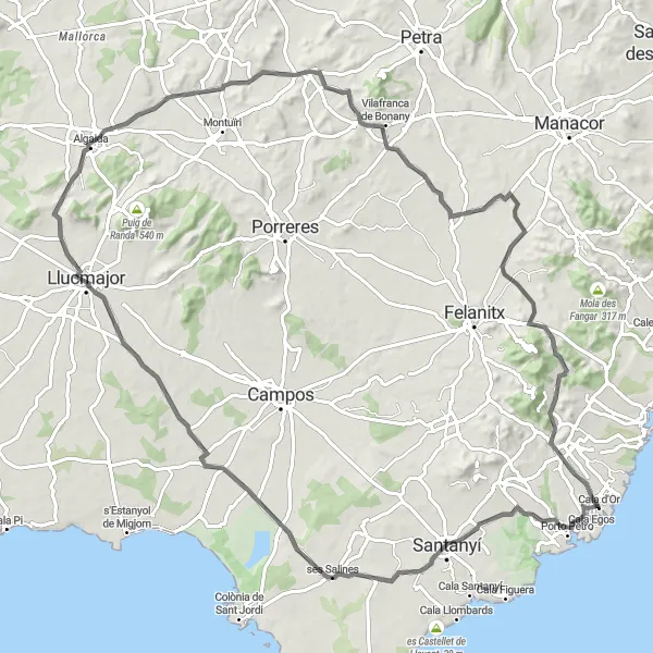 Miniaturekort af cykelinspirationen "Kystvej Cycling Eventyr" i Illes Balears, Spain. Genereret af Tarmacs.app cykelruteplanlægger