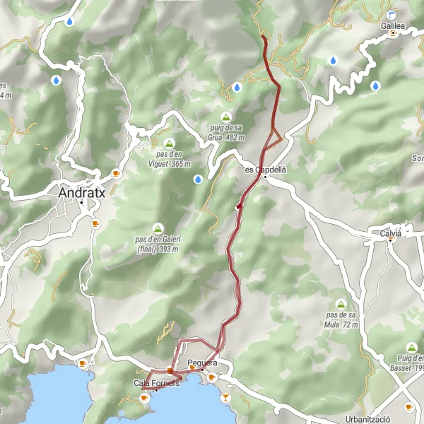 Miniaturní mapa "Puig Gros - Na Bruta" inspirace pro cyklisty v oblasti Illes Balears, Spain. Vytvořeno pomocí plánovače tras Tarmacs.app