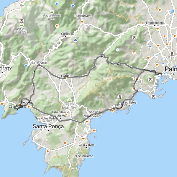 Miniaturní mapa "Road trasa Puig Gros" inspirace pro cyklisty v oblasti Illes Balears, Spain. Vytvořeno pomocí plánovače tras Tarmacs.app