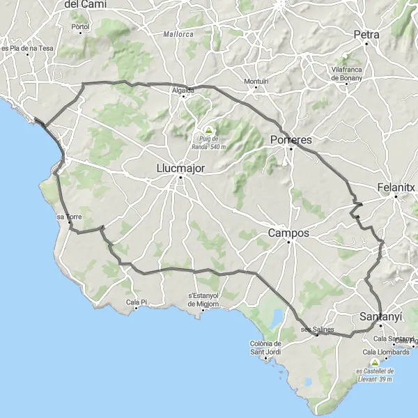 Miniatura della mappa di ispirazione al ciclismo "Road Cycling Experience through Mallorca" nella regione di Illes Balears, Spain. Generata da Tarmacs.app, pianificatore di rotte ciclistiche