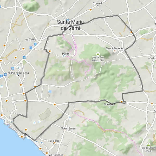Miniatura mapy "Krótka trasa rowerowa szosowa z Can Pastilla" - trasy rowerowej w Illes Balears, Spain. Wygenerowane przez planer tras rowerowych Tarmacs.app