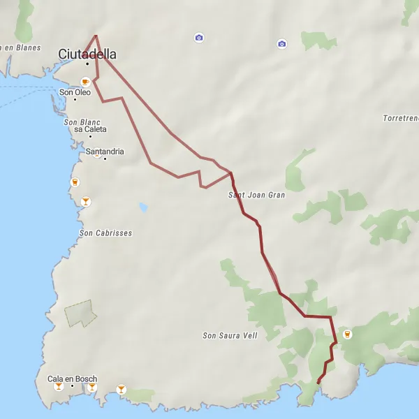 Karten-Miniaturansicht der Radinspiration "Gravel-Abenteuer auf Menorca: Entdecken Sie die Natur" in Illes Balears, Spain. Erstellt vom Tarmacs.app-Routenplaner für Radtouren