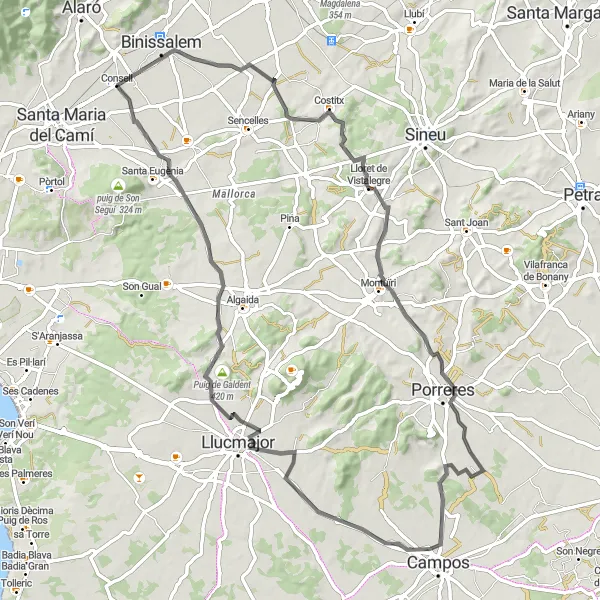 Map miniature of "Grand Tour of Central Mallorca" cycling inspiration in Illes Balears, Spain. Generated by Tarmacs.app cycling route planner
