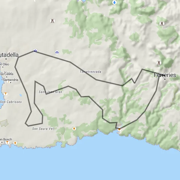 Miniatura della mappa di ispirazione al ciclismo "Tour in bicicletta tra Cala Mitjana e S'Enclusa" nella regione di Illes Balears, Spain. Generata da Tarmacs.app, pianificatore di rotte ciclistiche