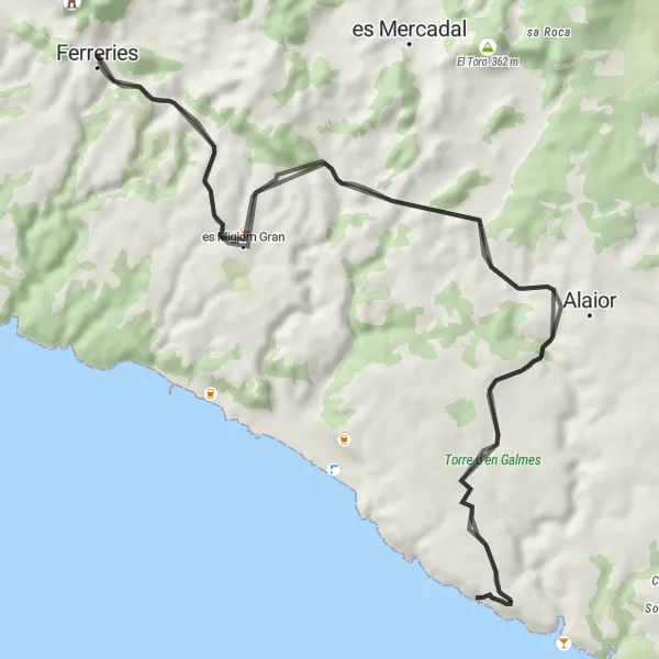 Miniatura della mappa di ispirazione al ciclismo "Scoperta di Hurissalo in bicicletta" nella regione di Illes Balears, Spain. Generata da Tarmacs.app, pianificatore di rotte ciclistiche