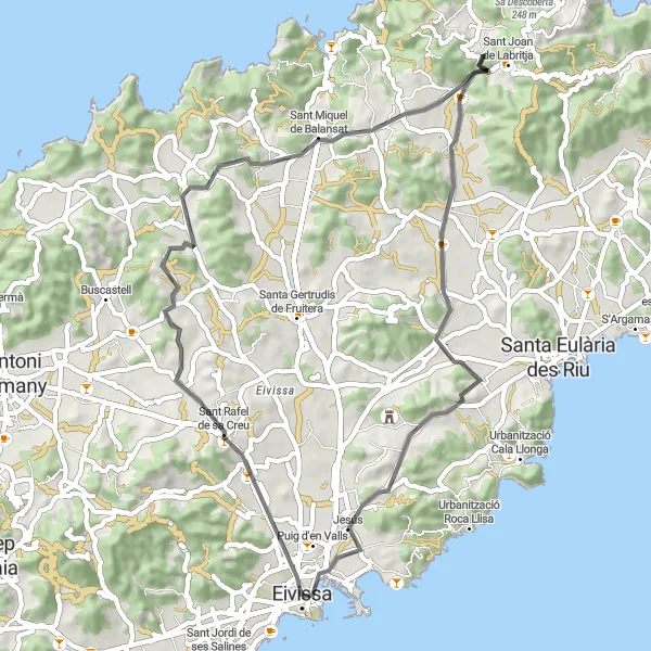 Miniaturní mapa "Cyklotrasa Sant Rafel - Sant Joan" inspirace pro cyklisty v oblasti Illes Balears, Spain. Vytvořeno pomocí plánovače tras Tarmacs.app