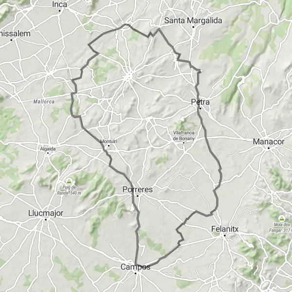 Miniatura mapy "Wycieczka rowerowa przez Campos" - trasy rowerowej w Illes Balears, Spain. Wygenerowane przez planer tras rowerowych Tarmacs.app