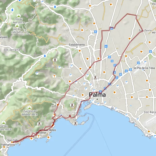 Miniatura mapy "Trasa Gravel w okolicy Magaluf" - trasy rowerowej w Illes Balears, Spain. Wygenerowane przez planer tras rowerowych Tarmacs.app
