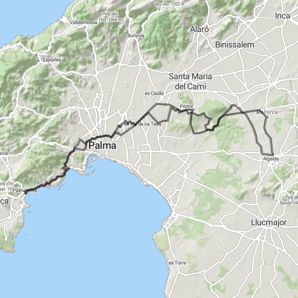 Miniatura mapy "Wyprawa Szosowa wokół Magaluf" - trasy rowerowej w Illes Balears, Spain. Wygenerowane przez planer tras rowerowych Tarmacs.app
