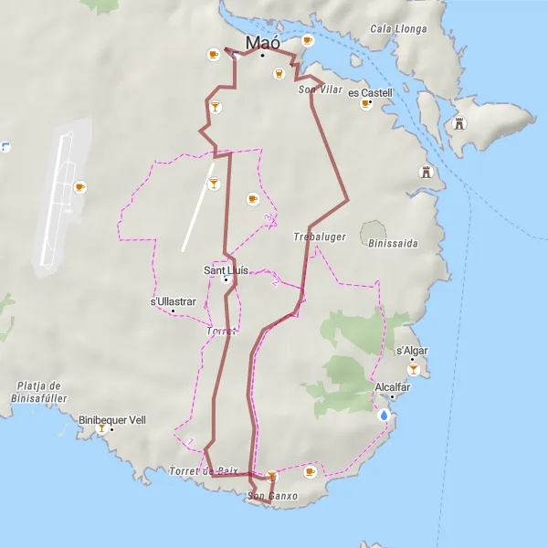 Karten-Miniaturansicht der Radinspiration "Gravelabenteuer um Maó" in Illes Balears, Spain. Erstellt vom Tarmacs.app-Routenplaner für Radtouren