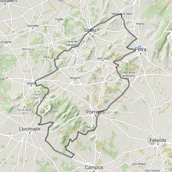 Miniaturní mapa "Okruh kolem Puig de sa Corbereta" inspirace pro cyklisty v oblasti Illes Balears, Spain. Vytvořeno pomocí plánovače tras Tarmacs.app