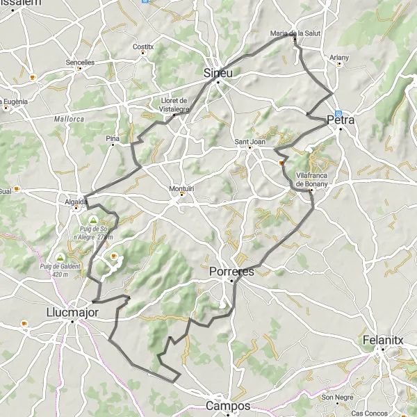 Map miniature of "The Legendary Randa Climb" cycling inspiration in Illes Balears, Spain. Generated by Tarmacs.app cycling route planner