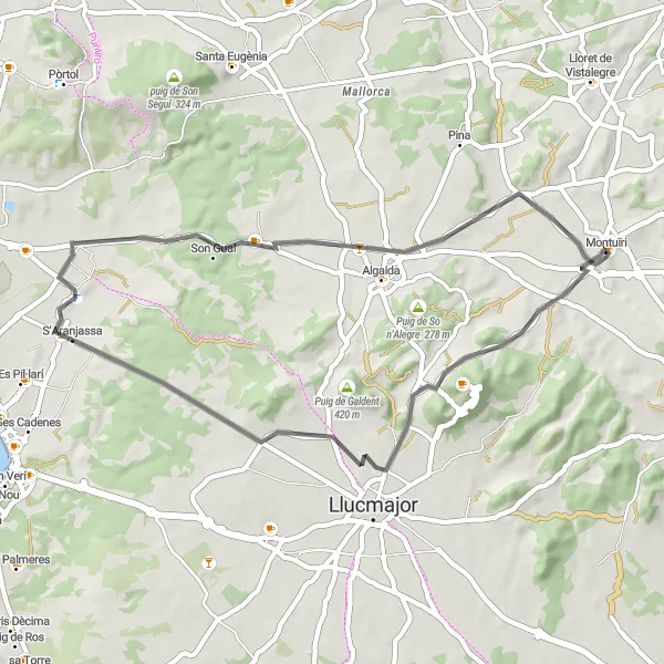 Map miniature of "Exploring Randa and Algaida" cycling inspiration in Illes Balears, Spain. Generated by Tarmacs.app cycling route planner