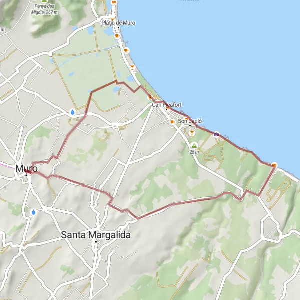 Miniatuurkaart van de fietsinspiratie "Route vanaf Muro naar Can Picafort en Son Serra de Marina" in Illes Balears, Spain. Gemaakt door de Tarmacs.app fietsrouteplanner