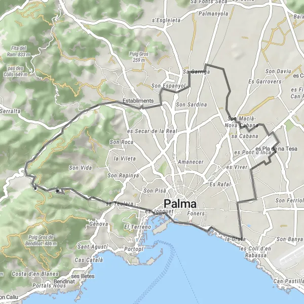 Map miniature of "Mallorca Mountain Challenge" cycling inspiration in Illes Balears, Spain. Generated by Tarmacs.app cycling route planner