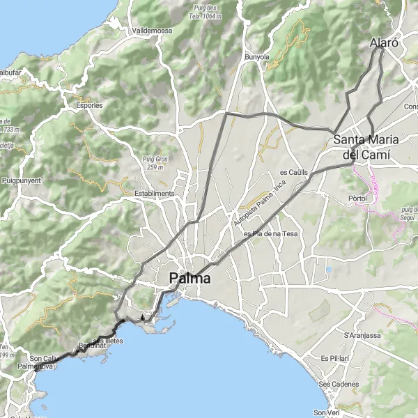 Karten-Miniaturansicht der Radinspiration "Rundweg über 74 km Palmanova" in Illes Balears, Spain. Erstellt vom Tarmacs.app-Routenplaner für Radtouren