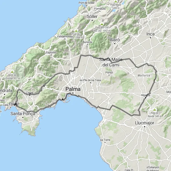 Miniatura della mappa di ispirazione al ciclismo "Percorso ciclistico intorno a Peguera" nella regione di Illes Balears, Spain. Generata da Tarmacs.app, pianificatore di rotte ciclistiche