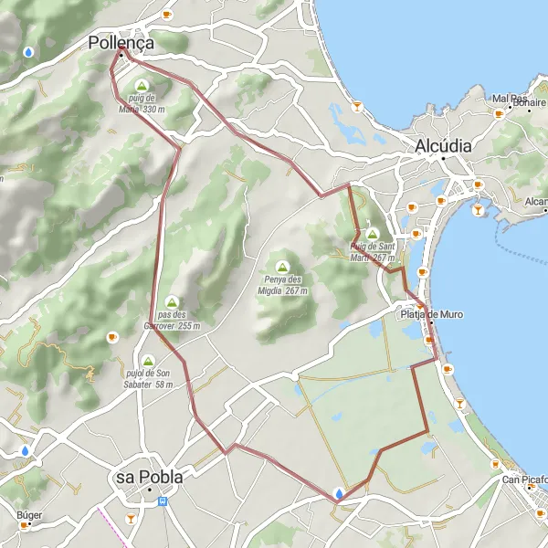 Miniatua del mapa de inspiración ciclista "Ruta de ciclismo de grava hacia el Puig de Maria" en Illes Balears, Spain. Generado por Tarmacs.app planificador de rutas ciclistas